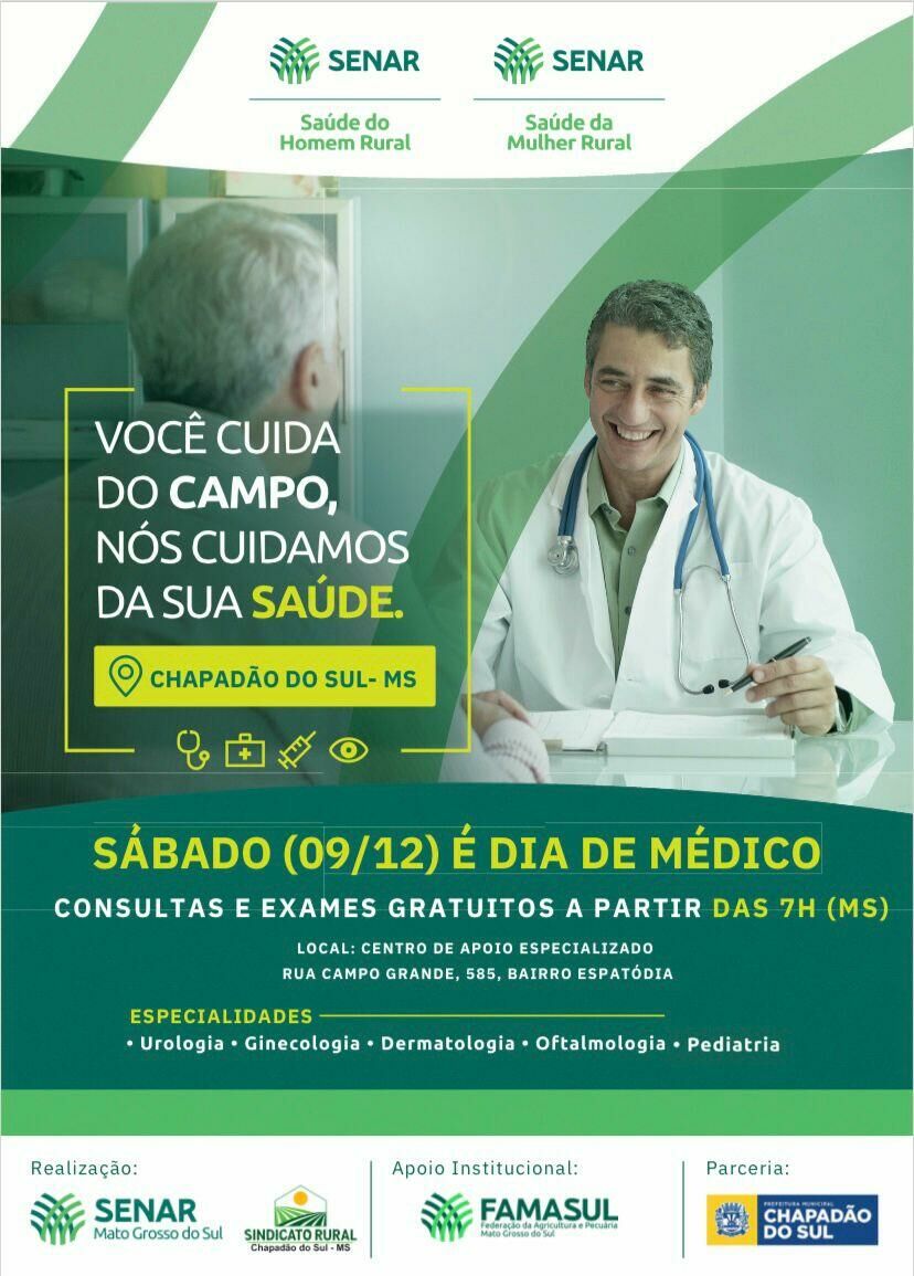 Imagem de compartilhamento para o artigo Prefeitura de Chapadão ddo Sul oferecerá consultas gratuitas neste sábado da MS Todo dia